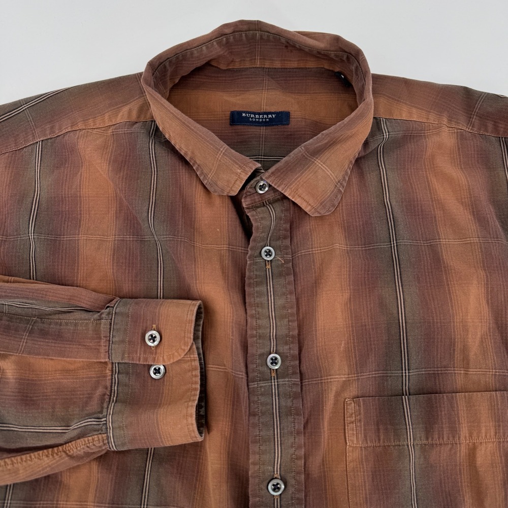 Burberry London Mens XXL Brown Plaid Button Down Long Sleeve Cotton Shirt